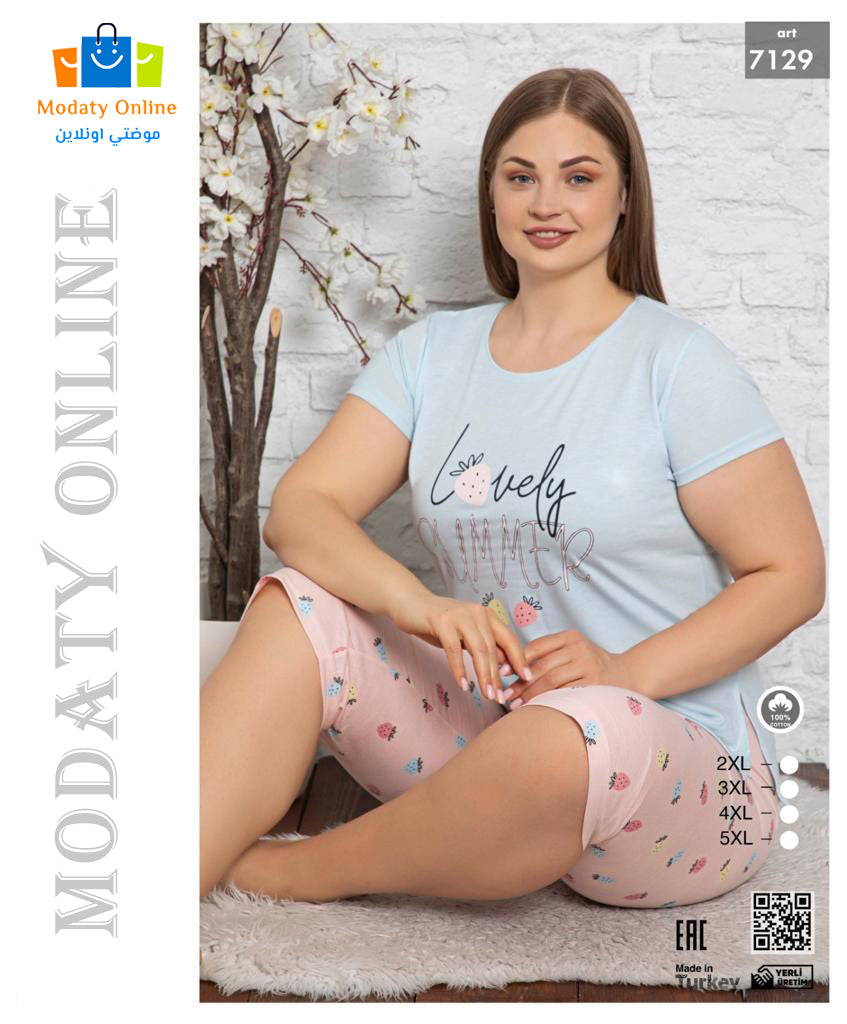 [110101045-7129-2XL] Pajamas Half Sleeve Bermuda Big Size (2XL)