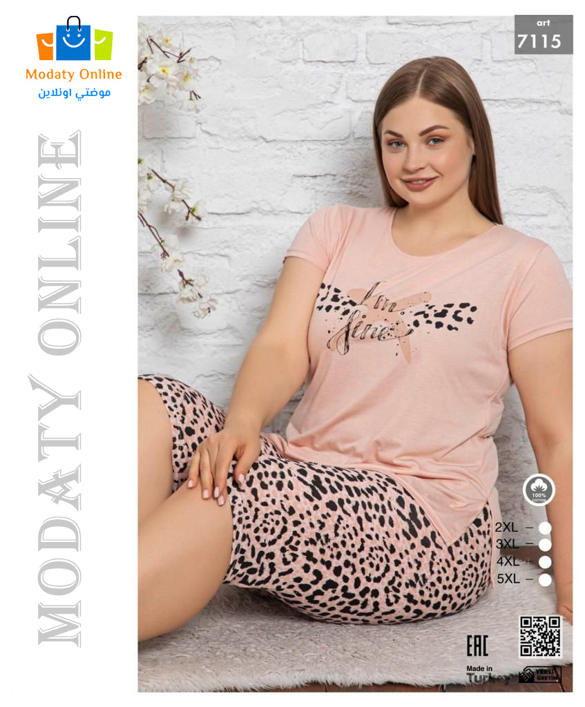 [110101045-7115-2XL] Pajamas Half Sleeve Bermuda Big Size (2XL)