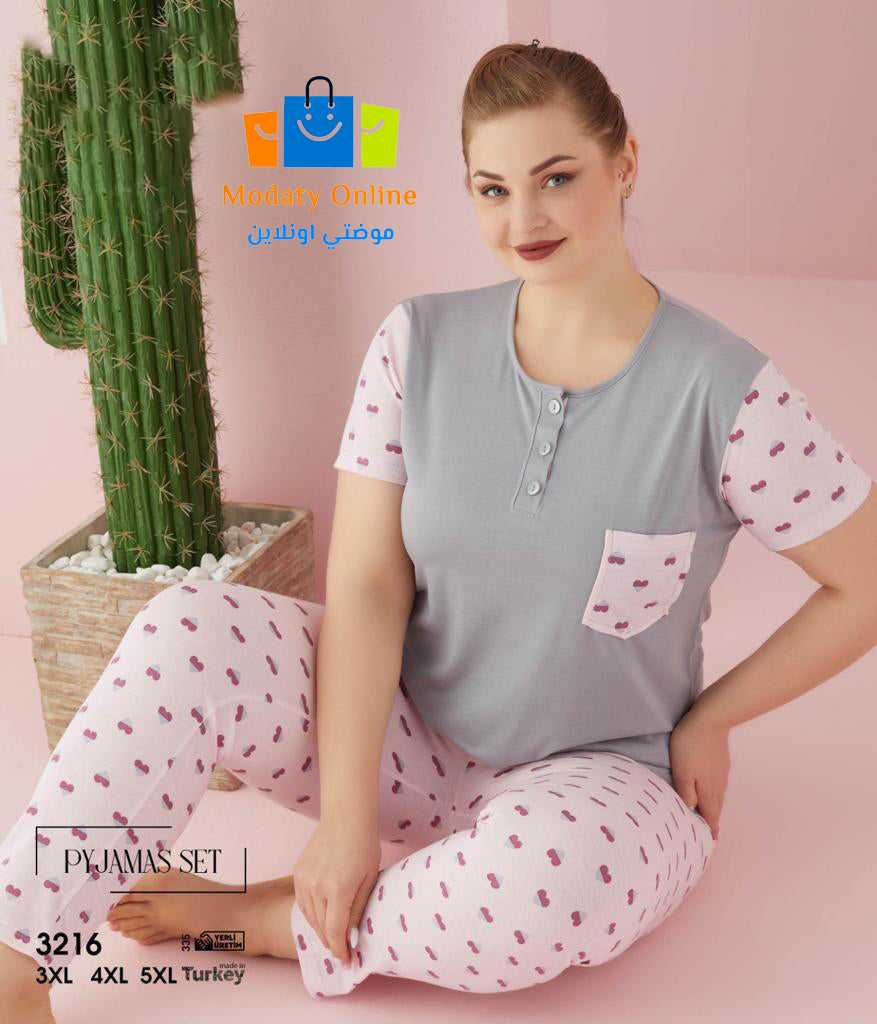 [110101037-3216-3XL] بيجاما نصف كم مقاس كبير (3XL)