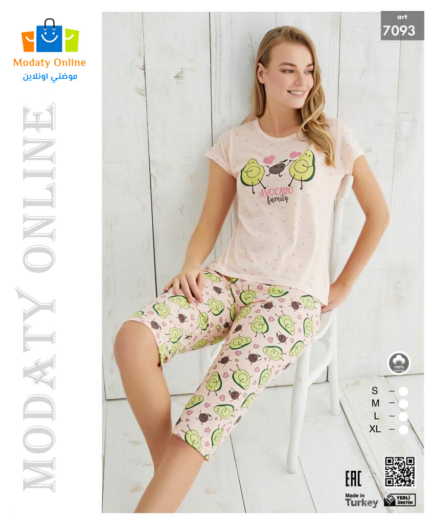 [110101046-7093-S] بيجامة نصف كم برمودا نسائي (S)