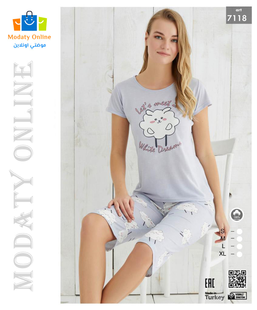 [110101046-7118-S] Pajamas Half Sleeves Bermuda Woman (S)