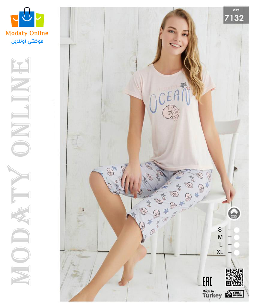 [110101046-7132-S] Pajamas Half Sleeves Bermuda Woman (S)