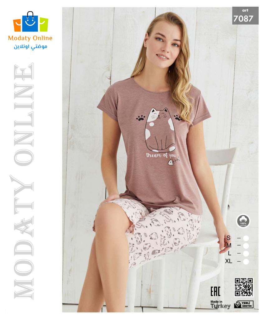 [110101046-7087-S] Pajamas Half Sleeves Bermuda Woman (S)