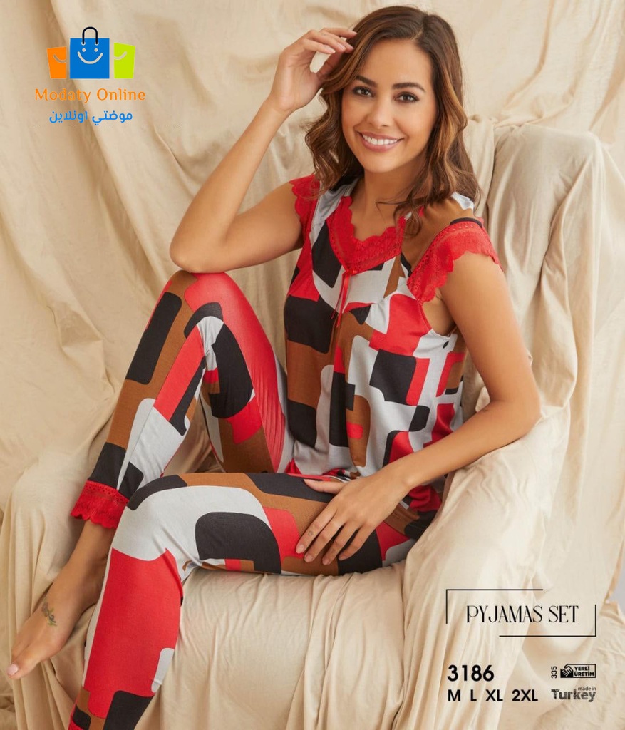 [110101043-3186-XL] بيجامة نصف كم قطن نسائي (XL)