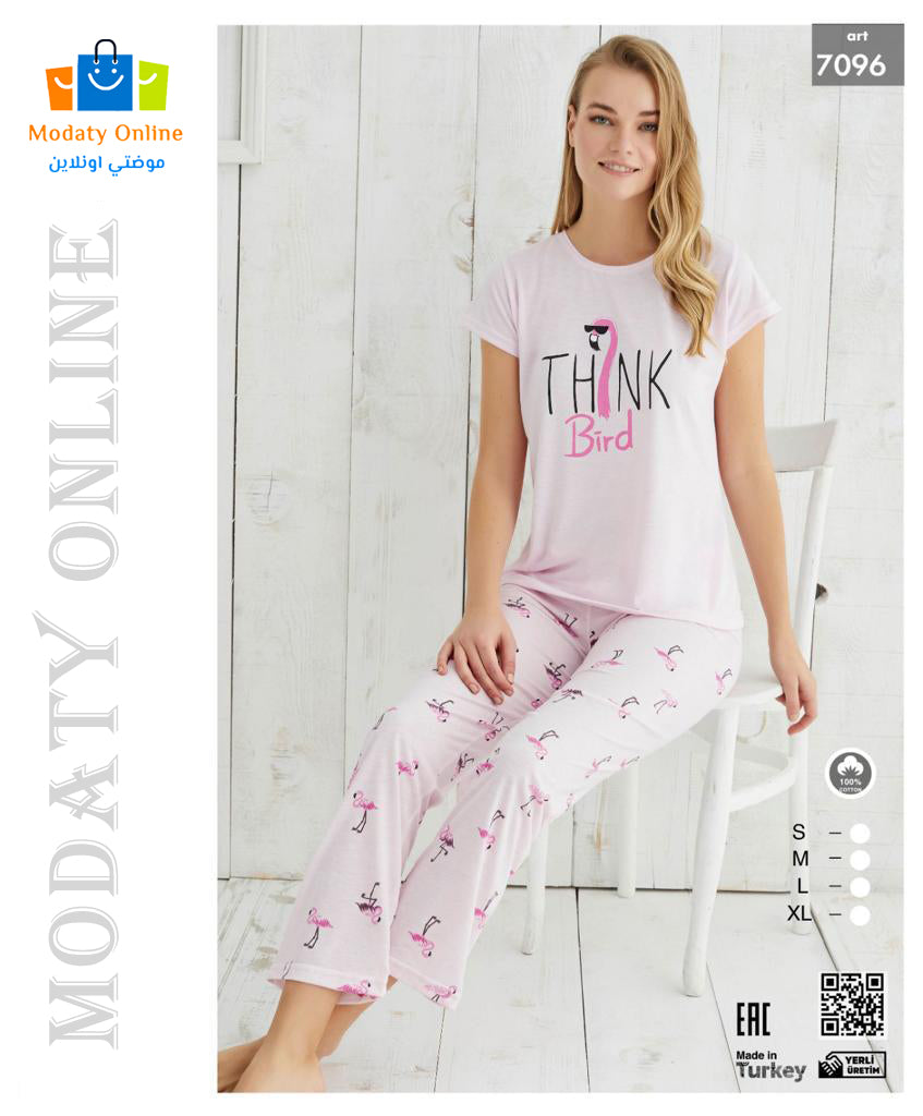 [110101047-7096-S] بيجامة نصف كم قطن نسائي (S)