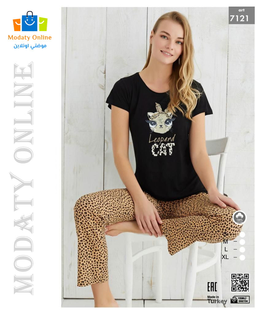 [110101047-7121-S] بيجامة نصف كم قطن نسائي