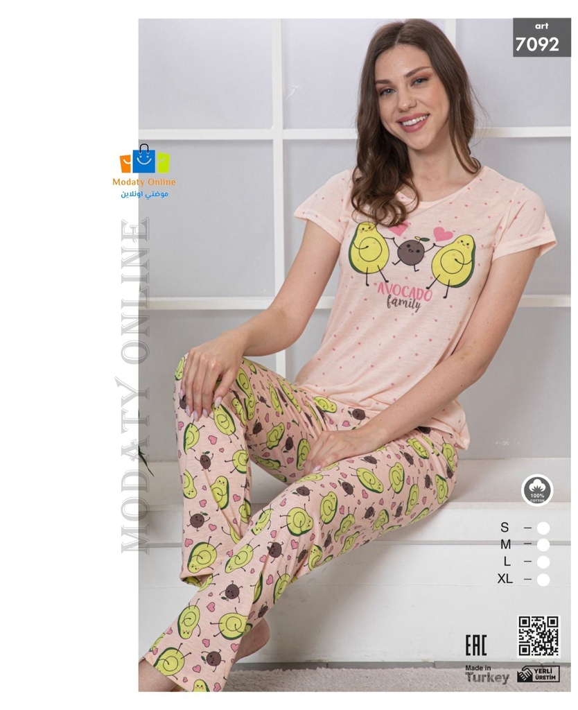 [110101047-7092-S] بيجامة نصف كم قطن نسائي (S)