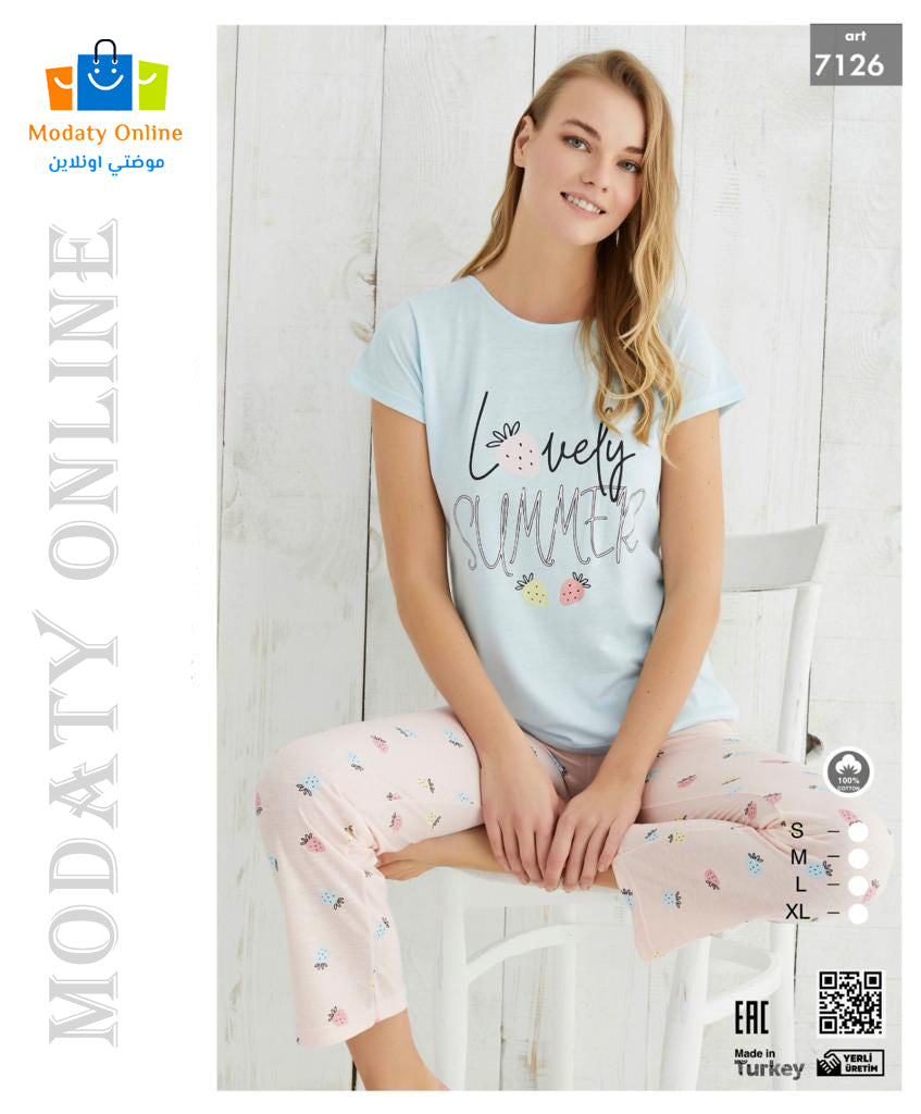 [110101047-7126-S] Pajamas Half Sleeves Woman Cotton