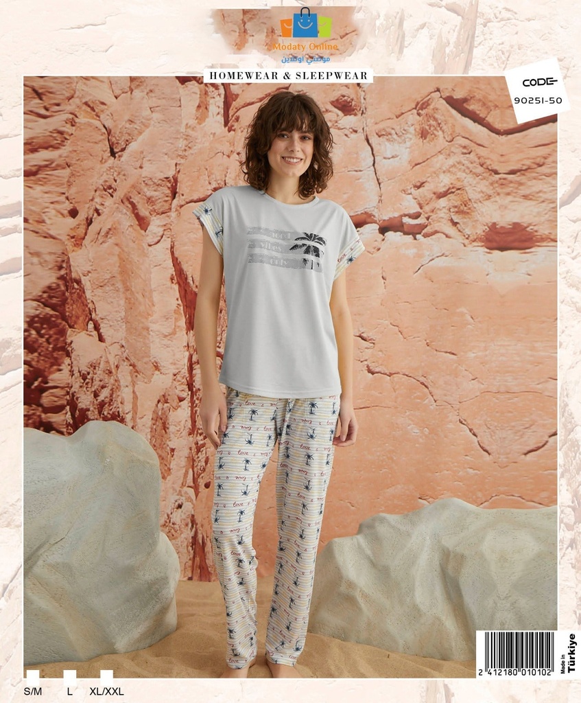 [110101050-9025150-S~M] بيجامة نصف كم قطن نسائي (S~M)