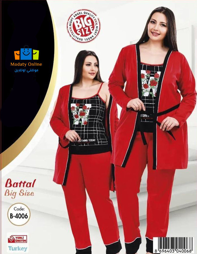 [110102007-4006] طقم بيجاما 3  قطع كيمونو قطن