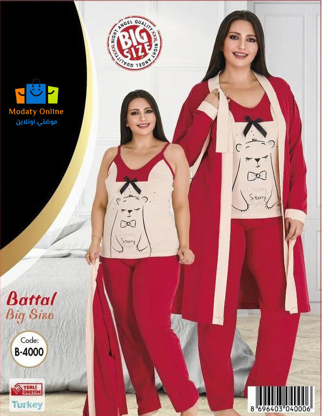 [110102007-4000] طقم بيجاما 3  قطع كيمونو قطن