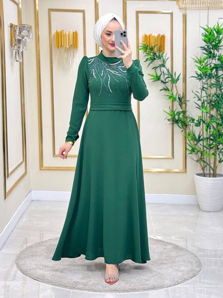 [869-7378-2-38] Long Dress Green (M)