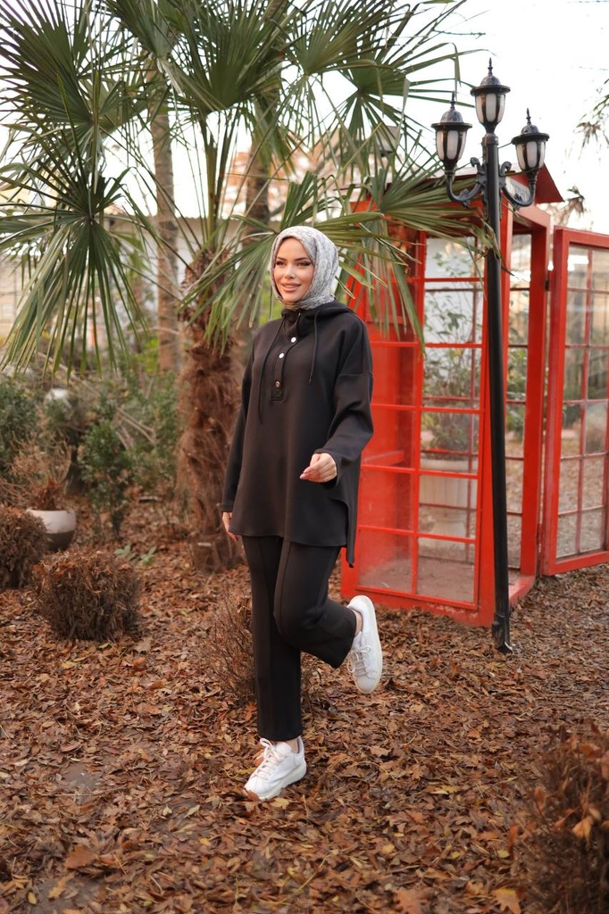 [869-71234-1-M] Tracksuit Set Cotton Black (M)