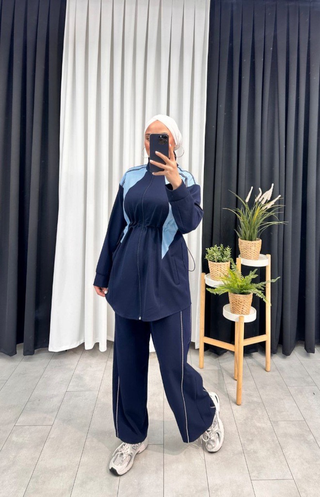 [869-22640-s~m-] Tracksuit Set Cotton D-Blue (S~M)