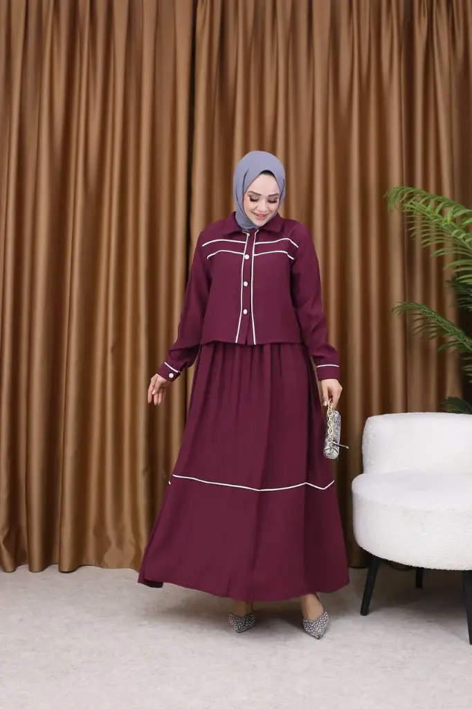[869-2416-1-S~M] Tracksuit Set blouse with skirt D-Red (S~M)