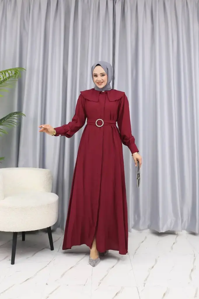[869-2547-1-M] Long Dress D-Red (M)