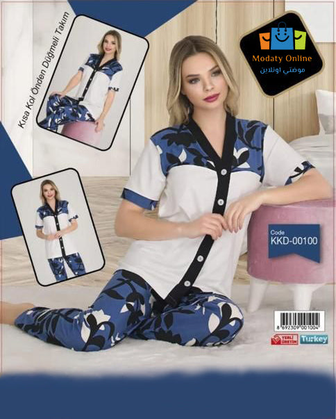 [110101025-00100-S ~ M] Half Sleeve Pajamas With Buttons (S~M)