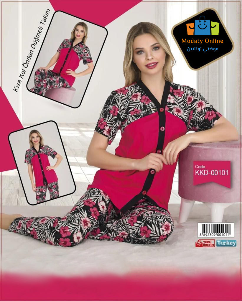 [110101025-00101-S ~ M] Half Sleeve Pajamas With Buttons (S~M)