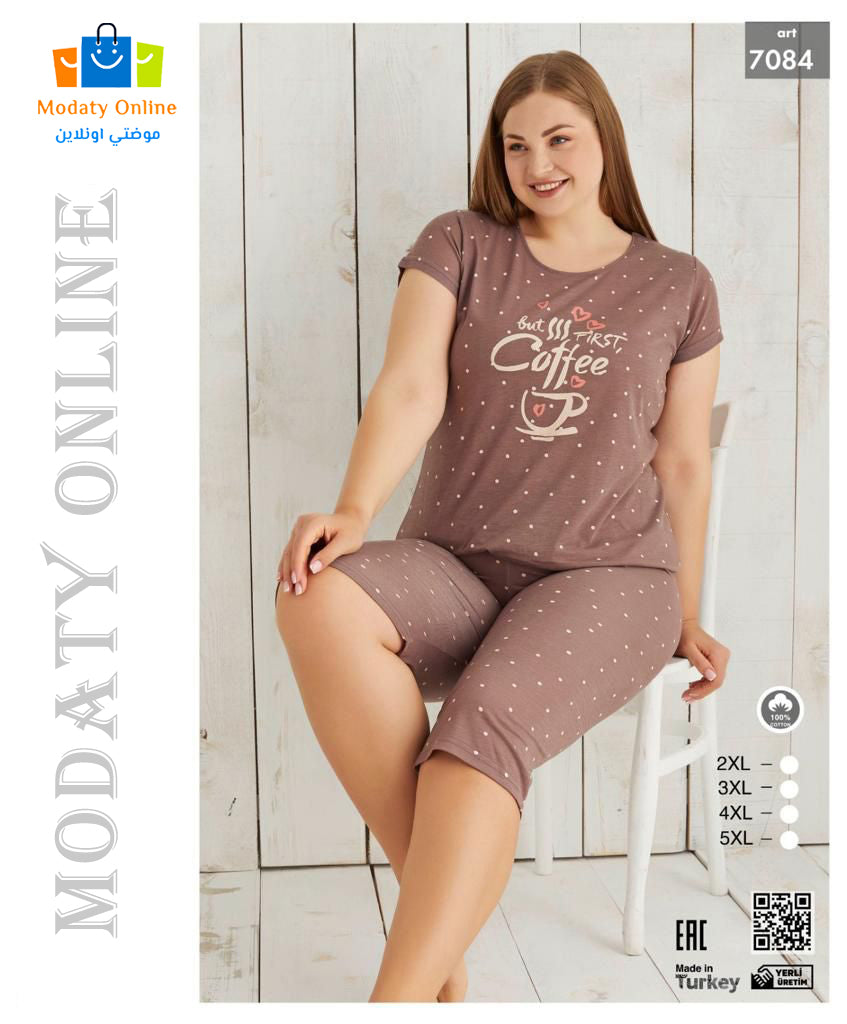 [110101045-7084-2XL] Pajamas Half Sleeve Bermuda Big Size (2XL)