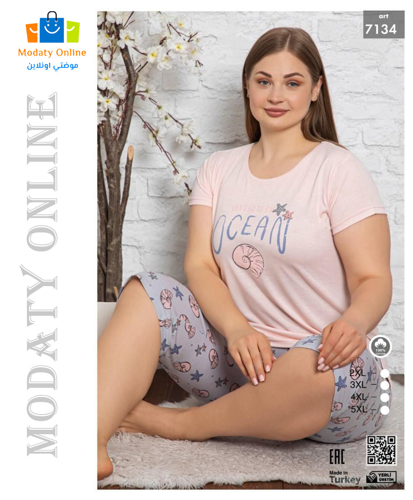 [110101045-7134-2XL] بيجاما نصف كم برمودا حجم كبير (2XL)
